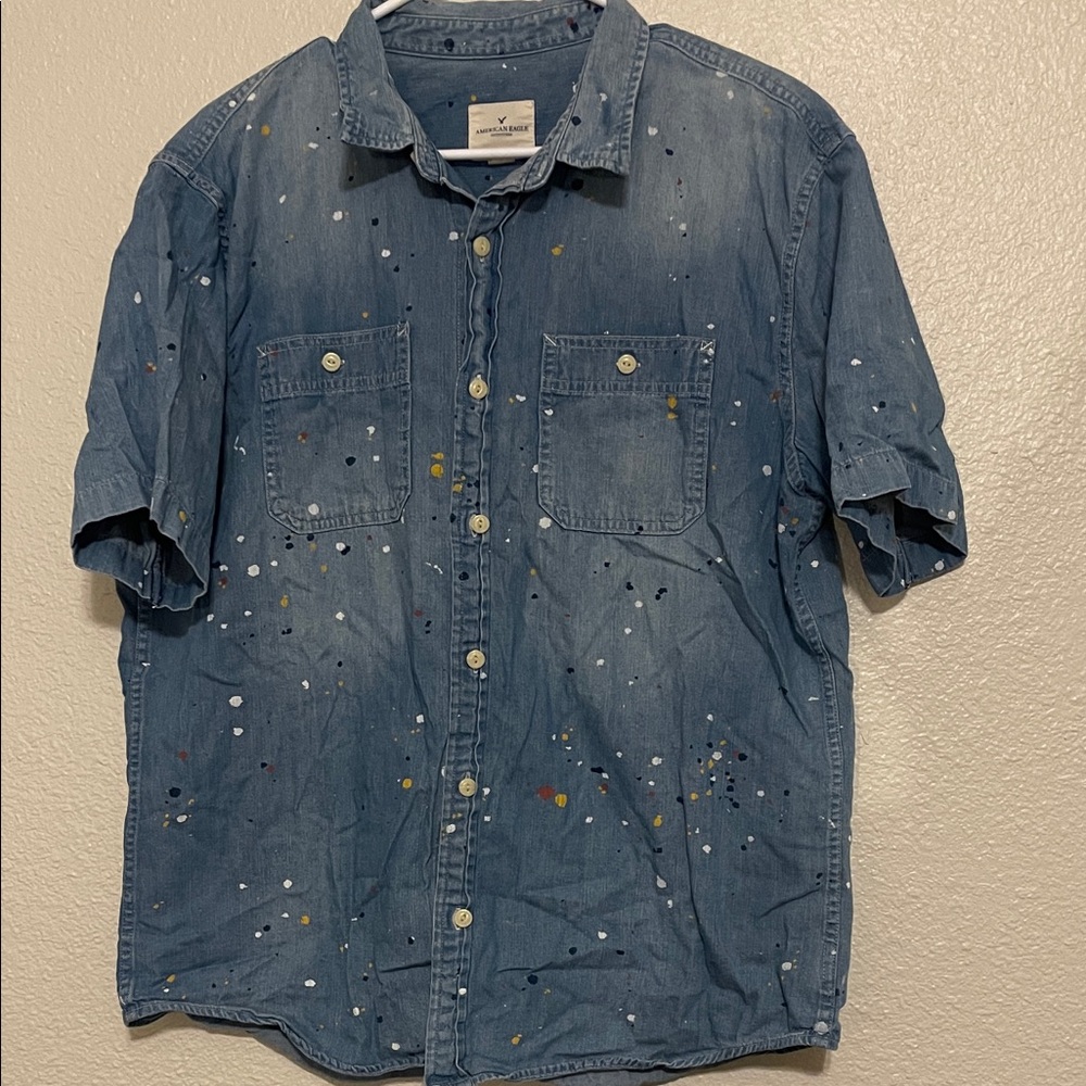 🌸(5 for $15) Denim paint splatter top